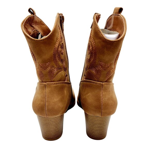 Womens Western Style Tan Ankle Boots With Embroidery & Block Heel Size 7 - Picture 10 of 11